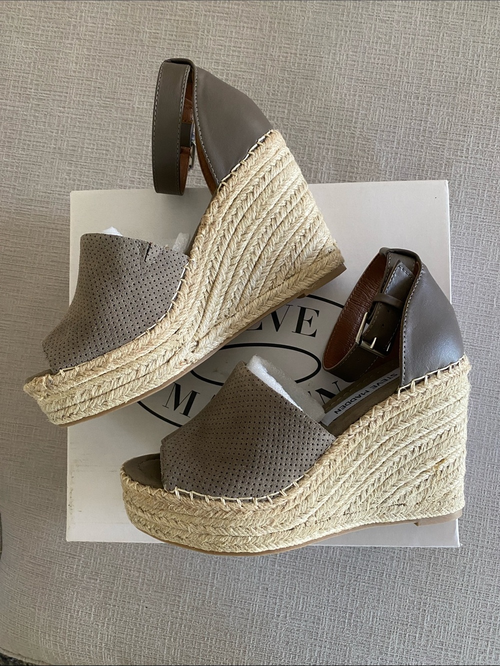 Steve Madden Taupe Suede Josey Wedge Sandals